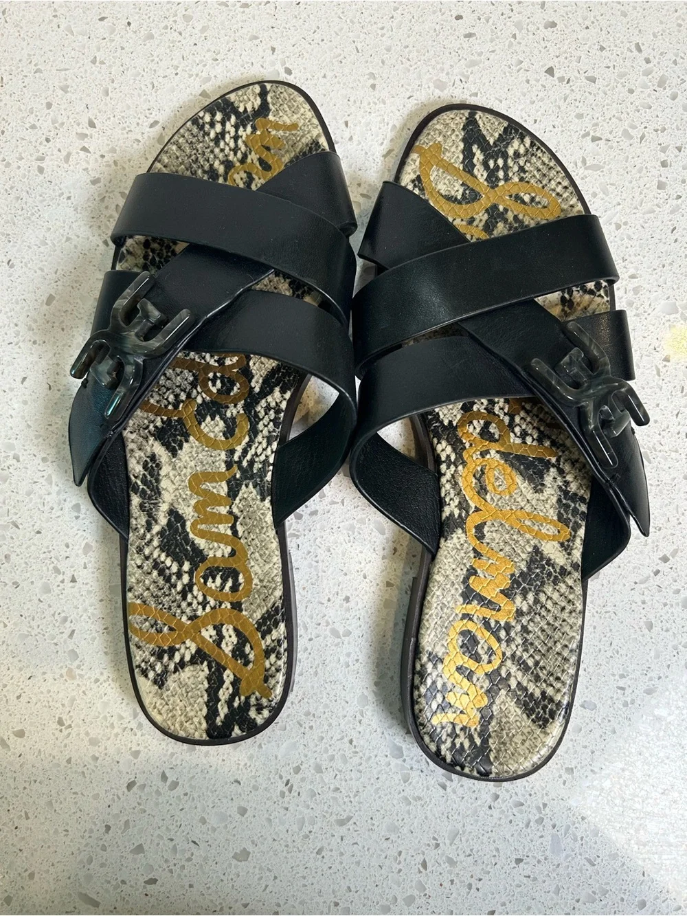 Sam Edelman Ezra Black Leather Double E Logo Sandal Size 8 NWOT
